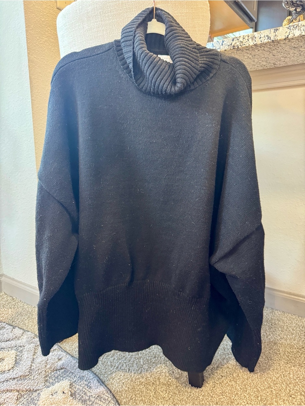 Topshop Black Ribbed Cowl Neck Oversized Sweater — M